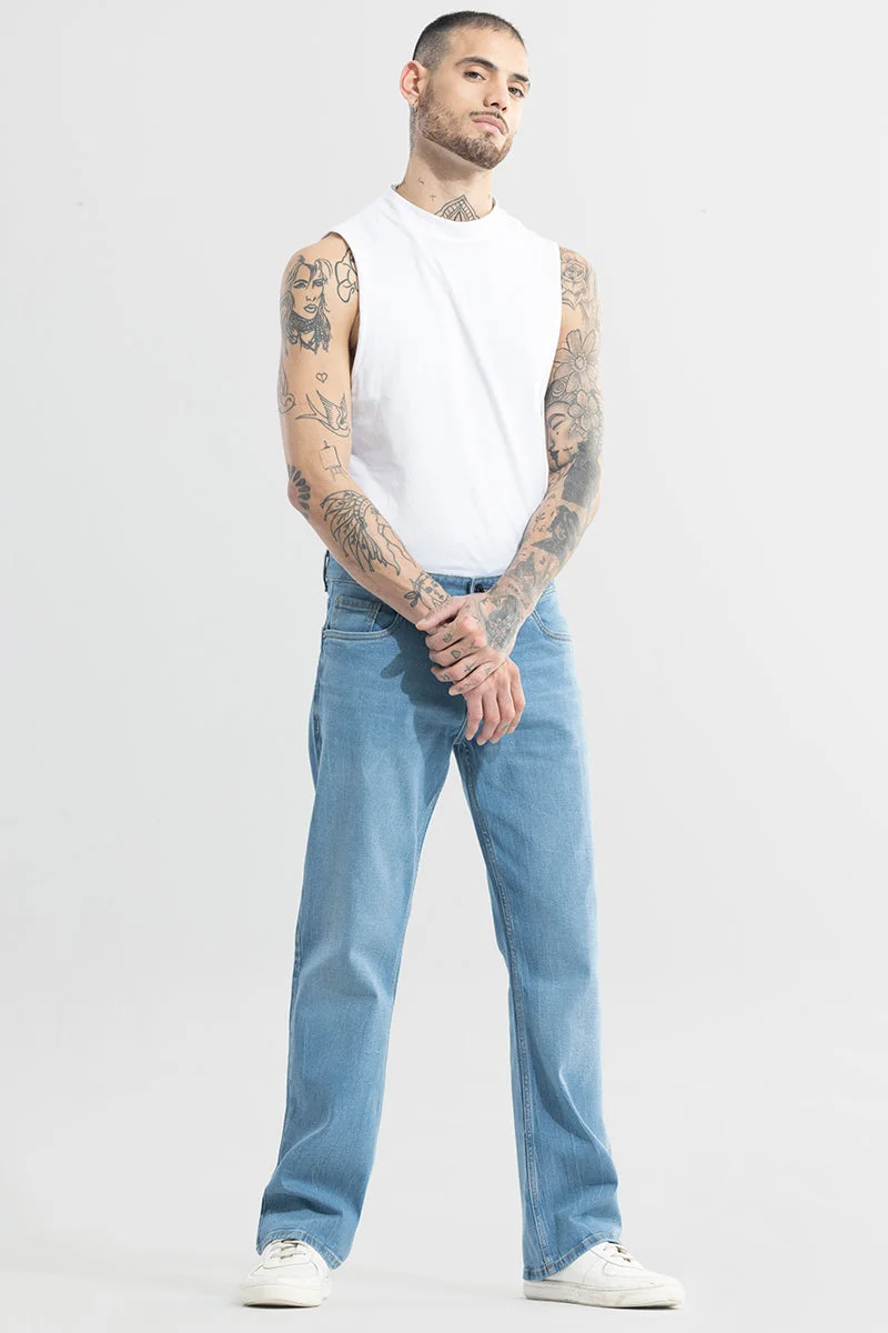 Snitch Blue Dazzle Ocean Blue Bootcut Jeans for Men | Best Price UAE